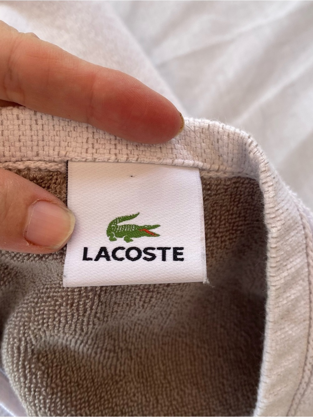 Lacoste Crocodile Logo Beach Bath Towel White Taupe Large Cotton - Picture 4 of 8